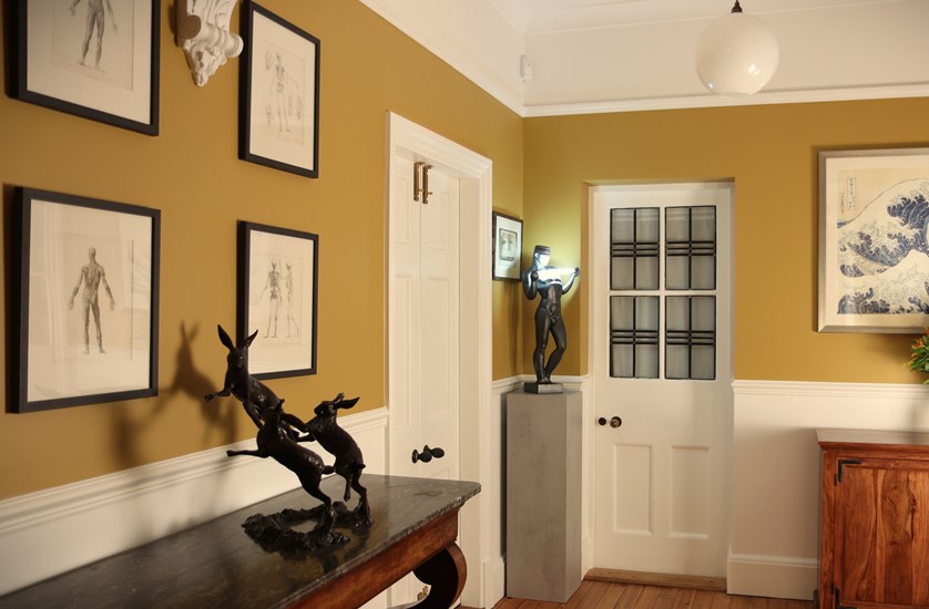 Anatomical engravings in an entrance hall